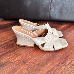 About Arianne Croc-Embossed Safari Wedges